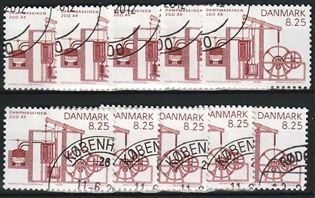 FRIMÆRKER DANMARK | 1990 - AFA 961 - Dampmaskinen 200 år. - 8,25 Kr. brunrød x 10 stk. - Pænt hjørnestemplet